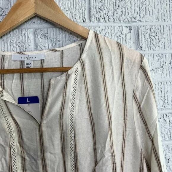 Women's Large NWT GranolaGirl Peplum Blouse Light Weight Stripes - Picture 2 of 8